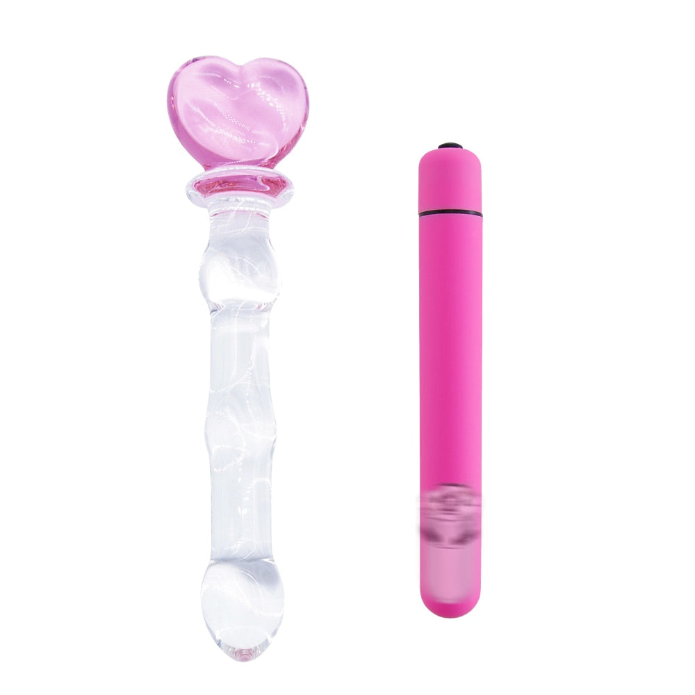 Pyrex Glass Dildo Butt Plug with Vibrator