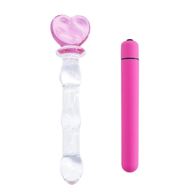Pyrex Glass Dildo Butt Plug with Vibrator